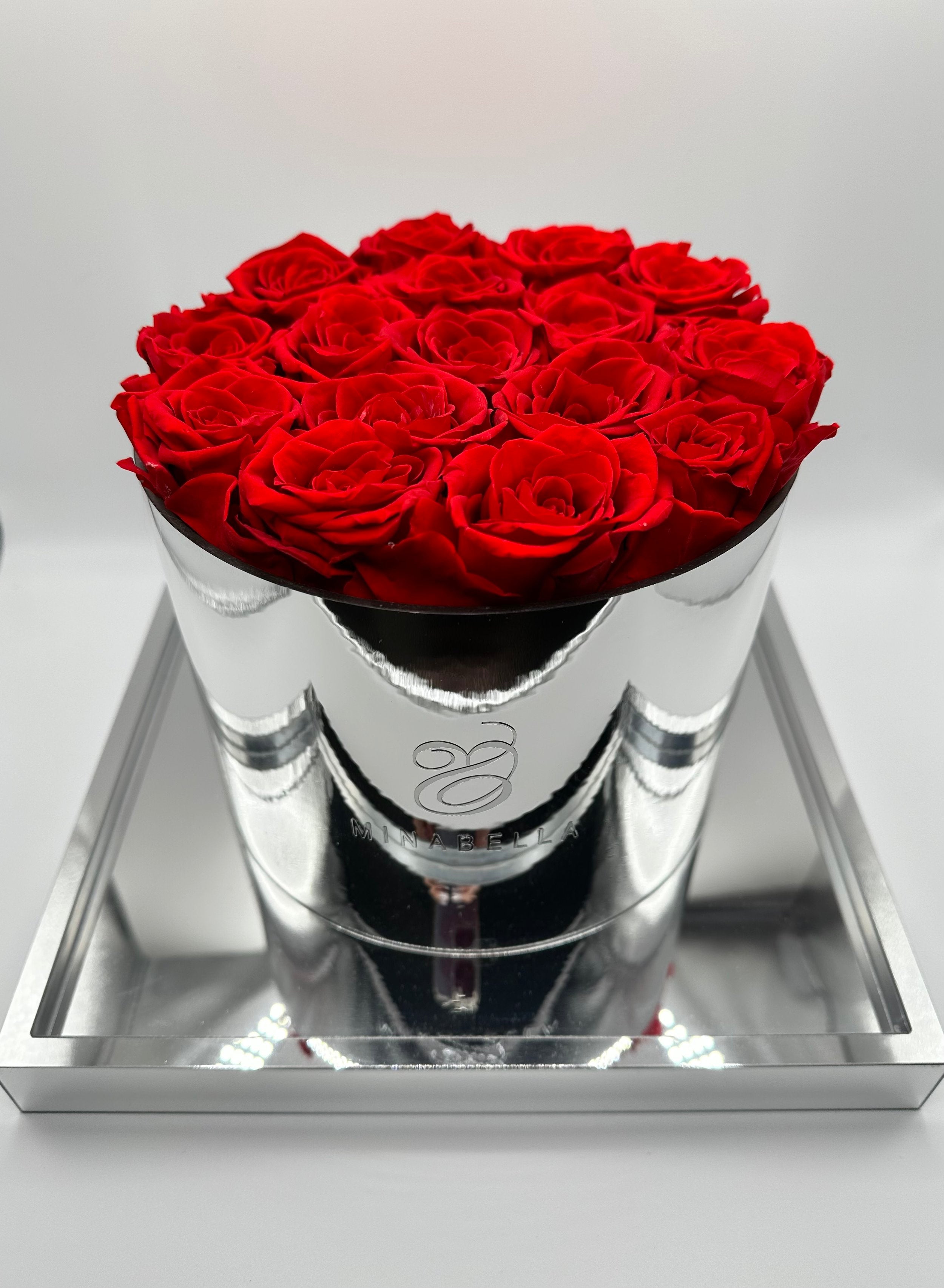 Chrome box rose arrangement